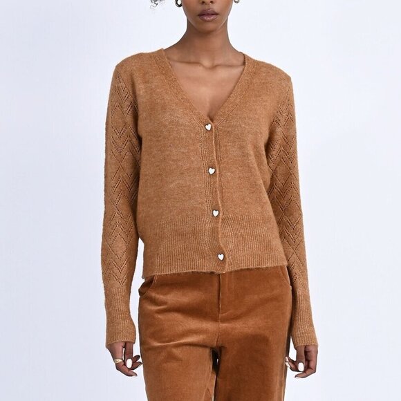 Molly Bracken V-Neck Cardigan with Heart Buttons- Size Small- Valentines Sweater - Picture 1 of 10